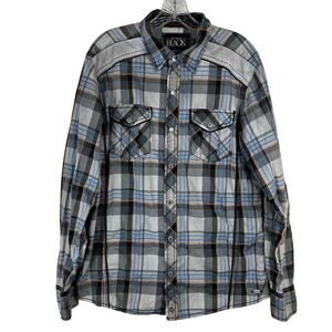 Buckle Black Mens Snap Front Shirt Size Large Long Sleeve Plaid Western Flaw